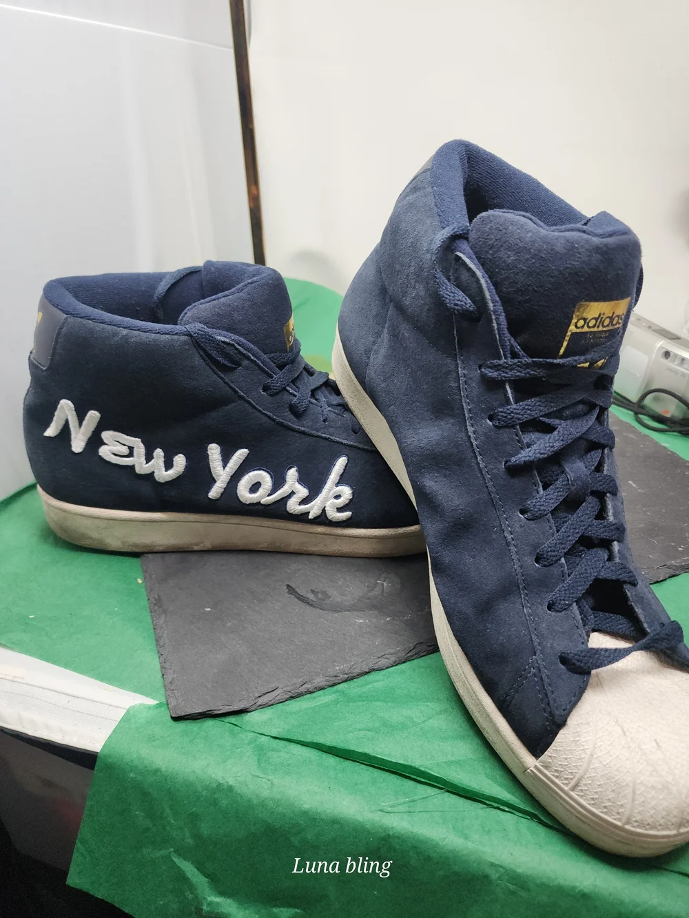 Adidas Men's Navy Suede High-Top Sneakers with White Shell Toe